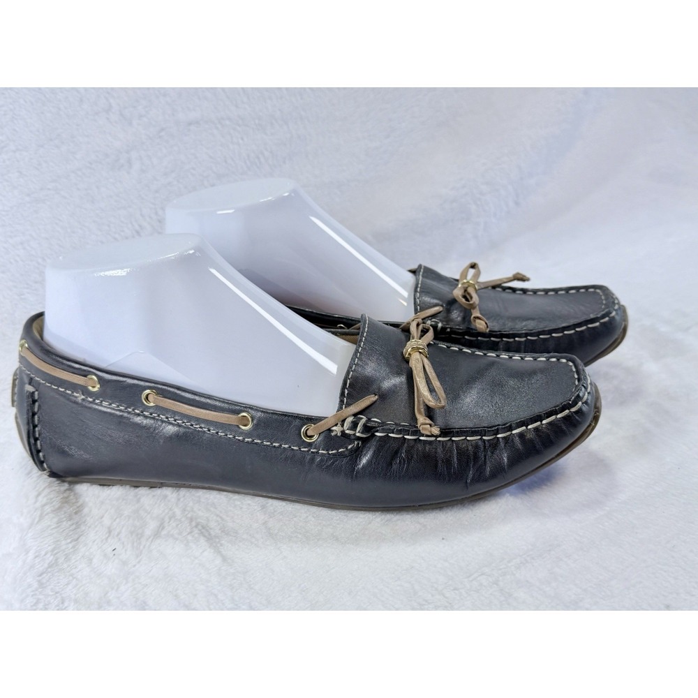 Clarks Artisan Dunbar Racer Navy Blue Leather Driving Loafers 8.5 Wide‎ Bow VTG - Picture 2 of 8